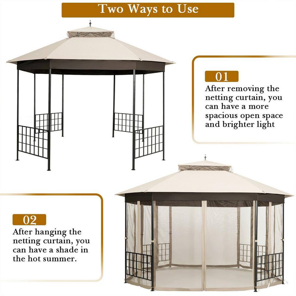 12-ft x 10-ft Beige Metal Polyester Octagonal Gazebo