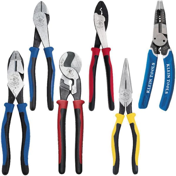 Klein Tools 80086 Journeyman Plier Kit, Made in USA, High Leverage Side Cutting, Diagonal, Long Nose Pliers to Strip, Cut and Crimp Wire, 6-Piece