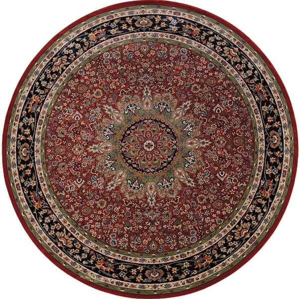 8 ft. Round Ivory, Yellow, Orange Oriental Washable Area Rug