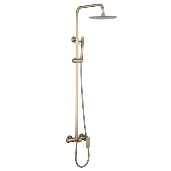 FLG Single Handle 1-Spray Tub and Shower Faucet 1.8 GPM Exposed Shower System with Hand Sower in Brushed Gold Valve Included