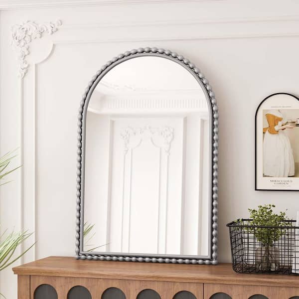 Unbranded Silver 23 in W x 35 in. H Iron Art Arch Vintage Vanity Mirror Hoome Decor Wall Mirror For Living Room, Bedroom, Bathroom