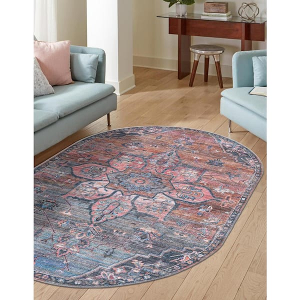 Nostalgia Gem Multi 5 ft. x 8 ft. Oval Machine Washable Area Rug