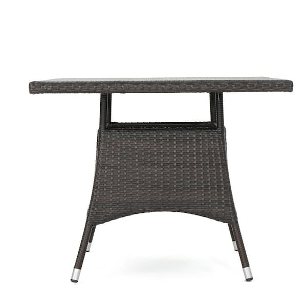 Noble House Octavia Multi-Brown Square Faux Rattan Outdoor Dining Table