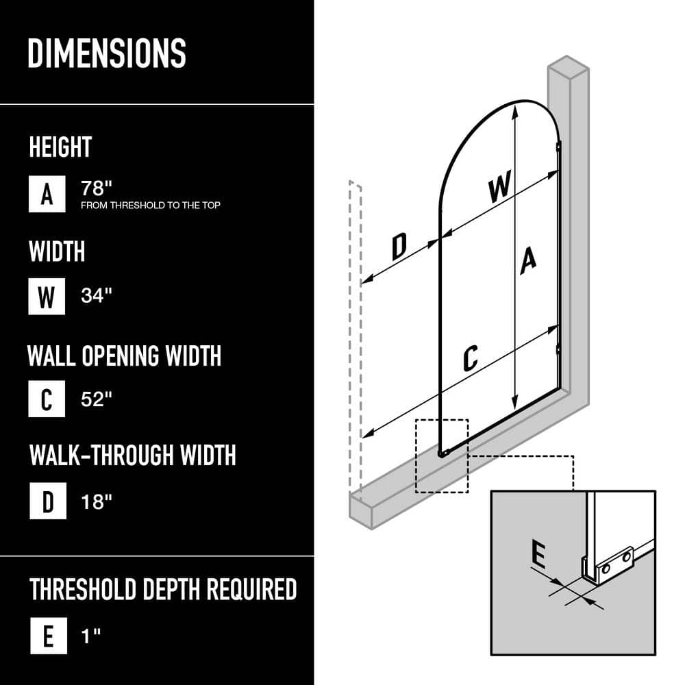 Arden Matte Black 34" x 78" Framed Shower Screen with Clear Glass