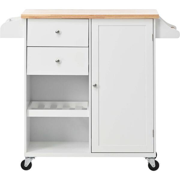 Unbranded White Wood 41.3 in. W Kitchen Cart with Spice Rack, Towel Rack and 2-Drawers and 4-Wheels