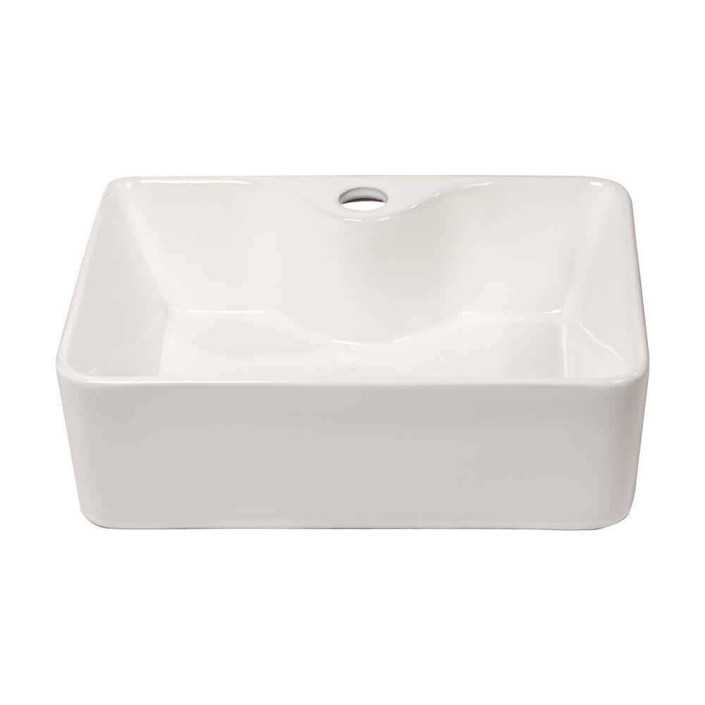 16 in. x 12 in. x 5.5 in. Rectangular Ceramic Vessel Bathroom Sink in White
