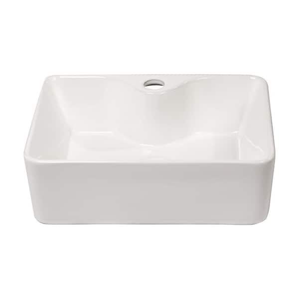 Unbranded 16 in. x 12 in. x 5.5 in. Rectangular Ceramic Vessel Bathroom Sink in White