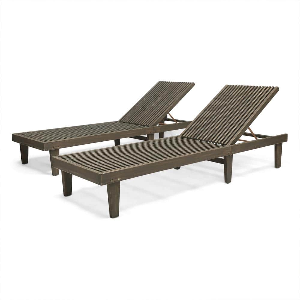 Noble House Nadine Grey 2Piece Wood Outdoor Chaise Lounges 68116 The