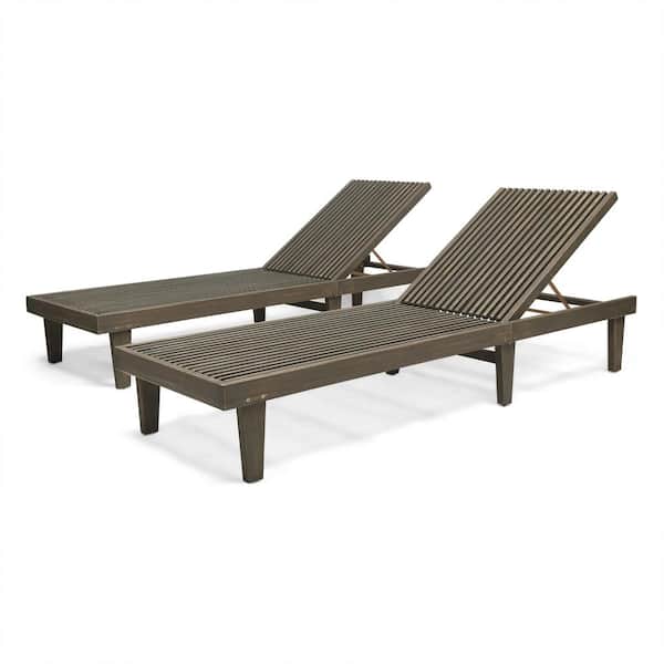 Noble House Nadine Grey 2-Piece Wood Outdoor Chaise Lounges