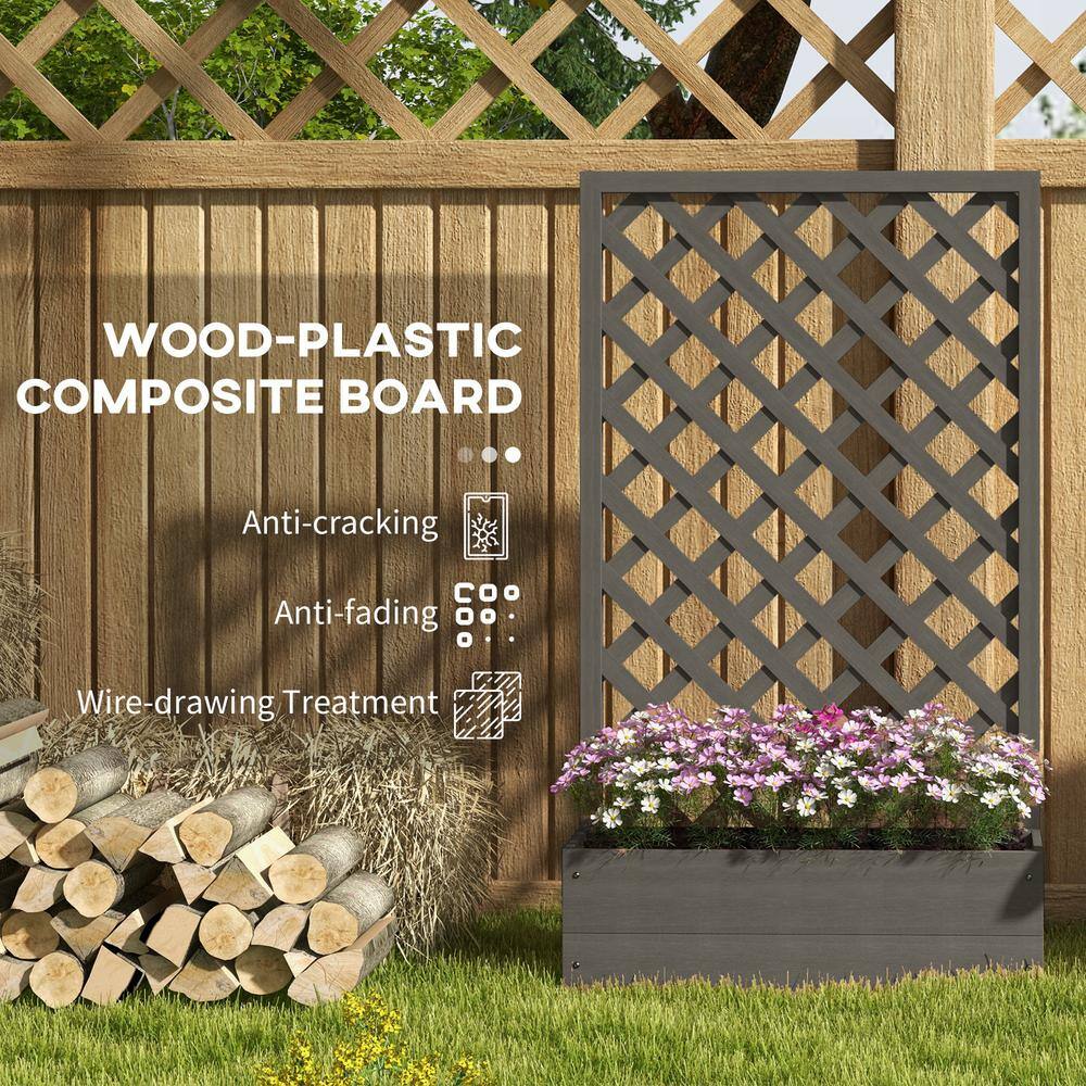 Dark Gray Wood Raised Garden Bed with Trellis