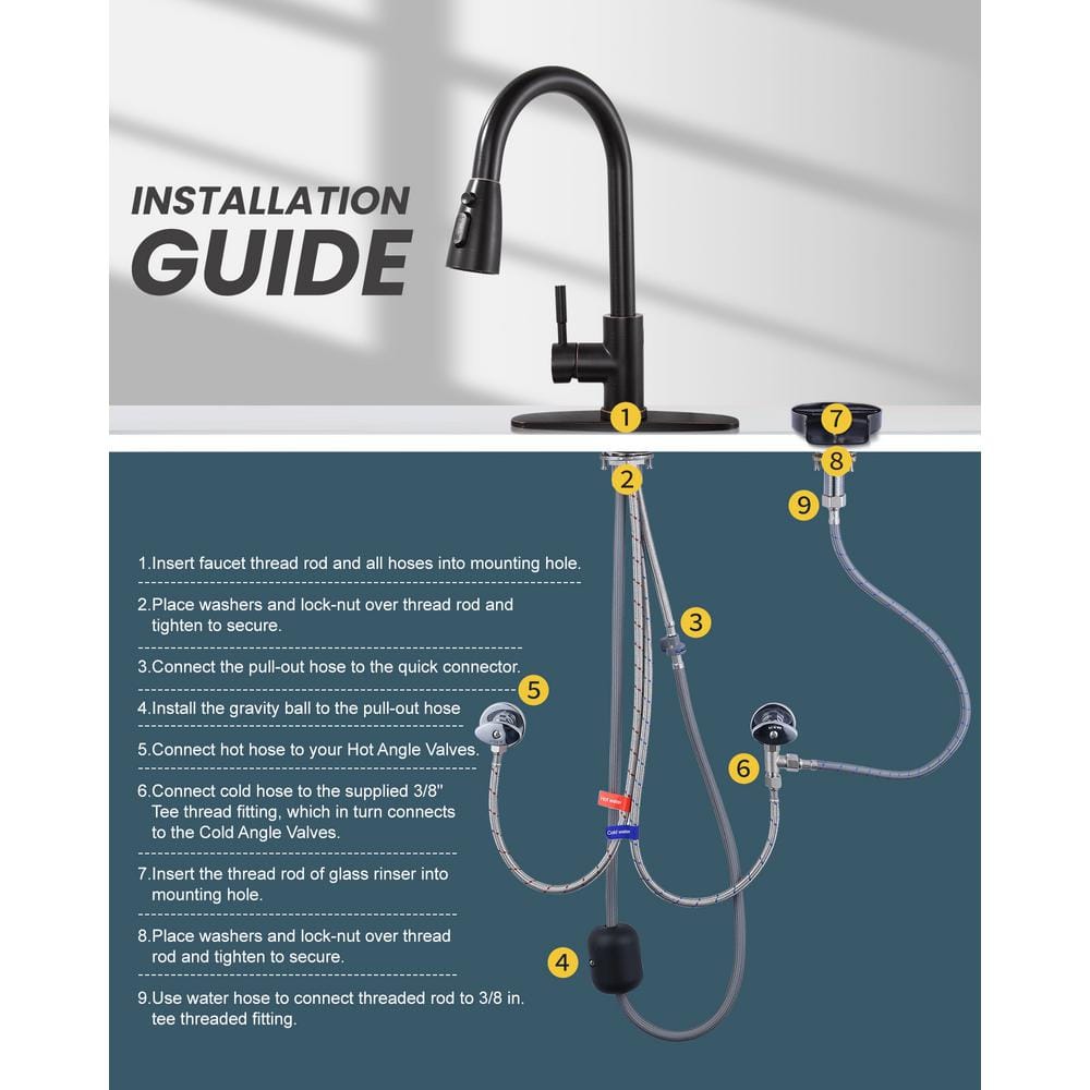 Oil Rubbed Bronze Pull Down Kitchen Faucet with Glass Rinser