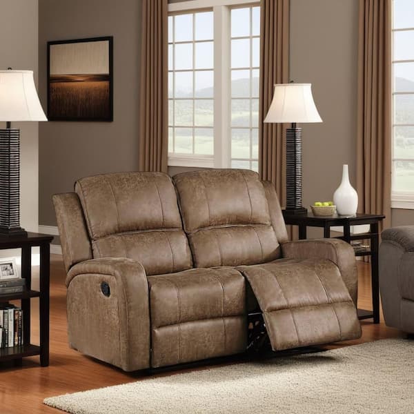 Charles Chestnut Brown Faux Leather Glider Recliner Manual Loveseat