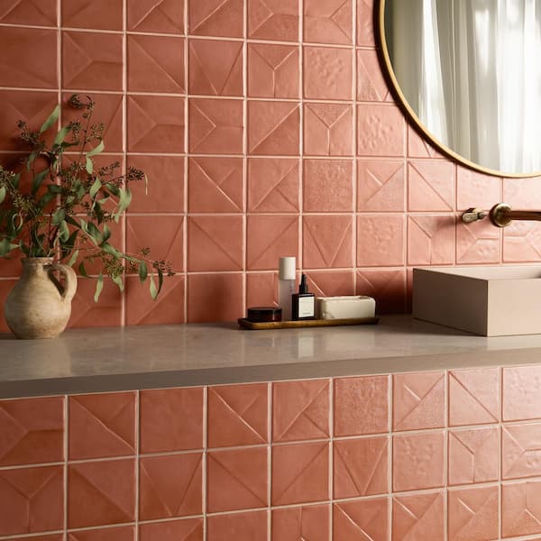 Stacy Garcia Avento Deco Clay Terracotta 4.64 in. x 4.64 in. Textured Matte Ceramic Wall Tile (5.38 sq. ft. / Case)