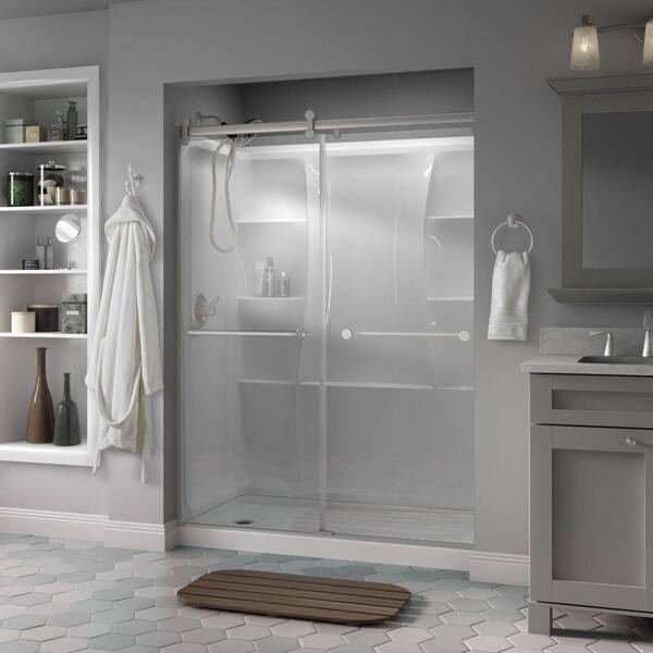 Delta Mandara 60 x 71 in. Frameless Contemporary Sliding Shower Door in Nickel with Clear Glass