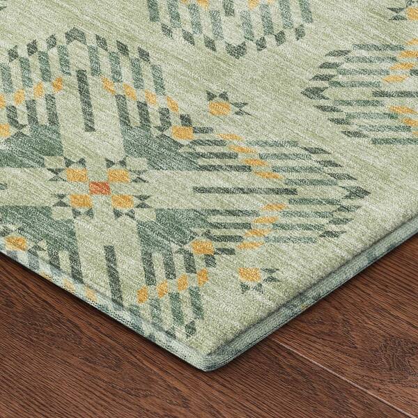 Mayfield Premium Machine Washable Abstract AMF2563 Celery 9 ft. x 12 ft. Area Rug