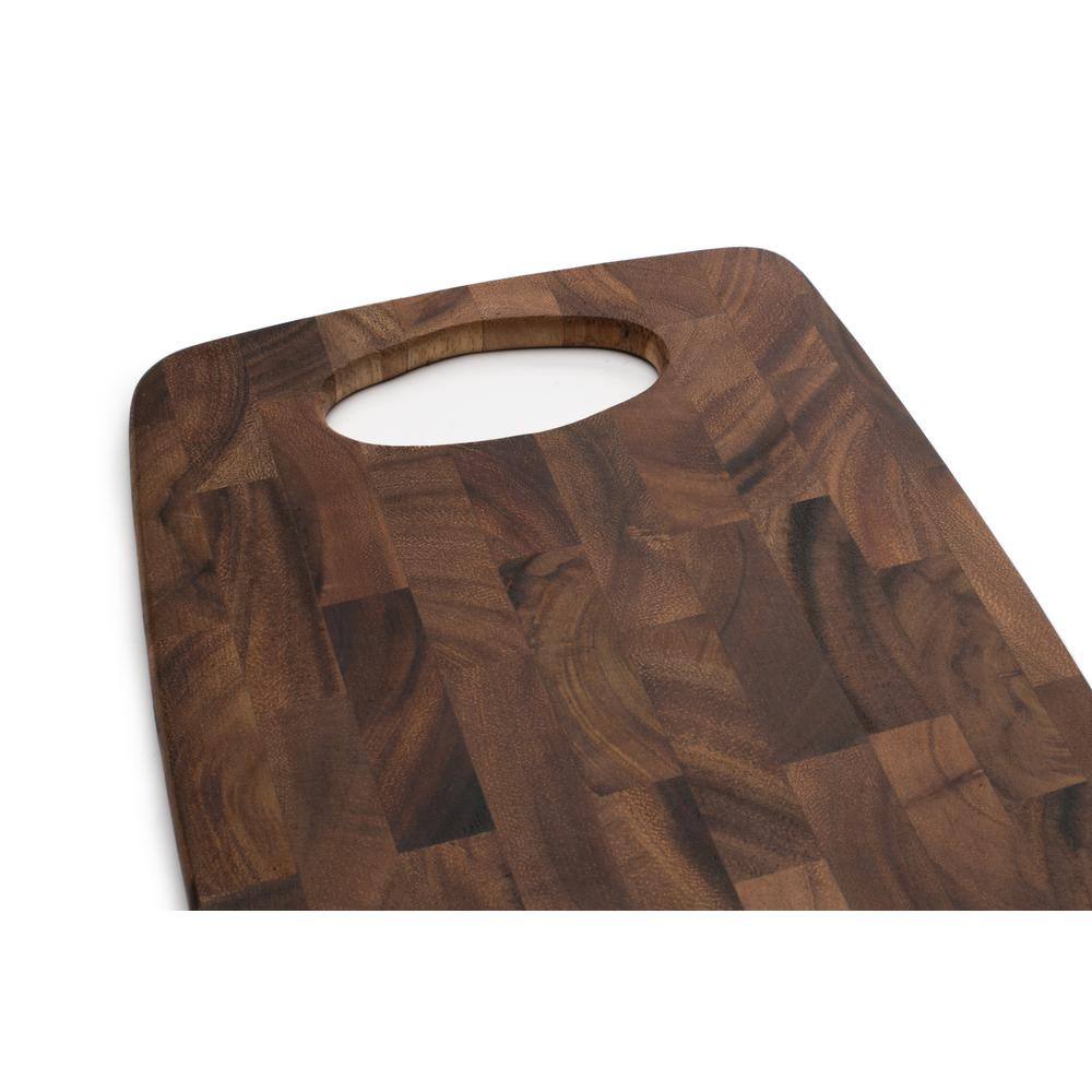 Acacia Wood Rectangular End Grain Cutting Board with Handle