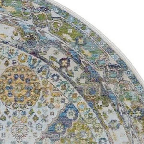 4' X 6' Ivory Blue and Red Floral Distressed Non Skid Area Rug