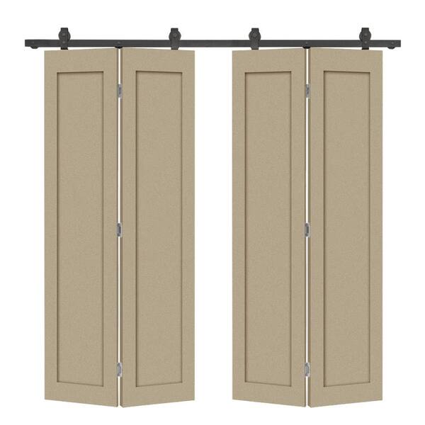 CALHOME 44 in. x 80 in. 1 Panel Shaker Hollow Core Unfinished Composite Double Bi-Fold Door with Barn Door Hardware Kit