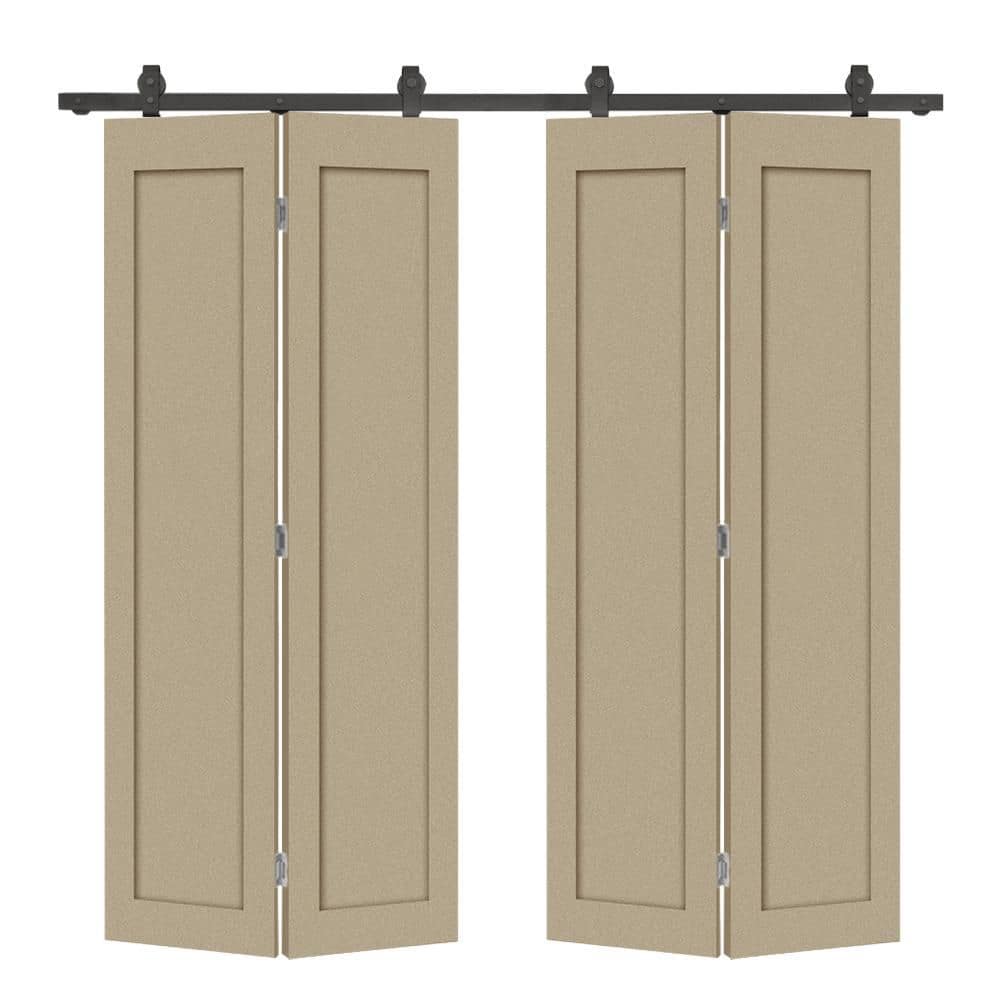 52 in. x 84 in. 1 Panel Shaker Hollow Core Unfinished Composite Double Bi-Fold Door with Barn Door Hardware Kit price history on PriceWatchPro