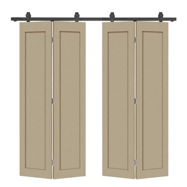 64 in. x 84 in. 1 Panel Shaker Hollow Core Unfinished Composite Double Bi-Fold Door with Barn Door Hardware Kit