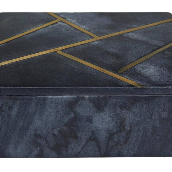 Litton Lane Rectangle Marble Box with Gold Handle (Set of 3), Black