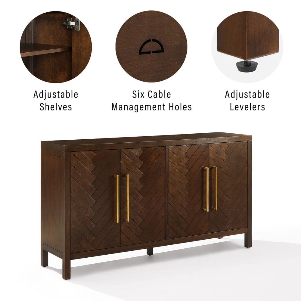 Herringbone Dark Brown Sideboard with Cable Management