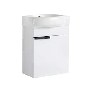 16.80 in. W x 11.60 in. D x 21.30 in. H Floating Wall-Mounted Bath Vanity in Gloss White with White Ceramic Top