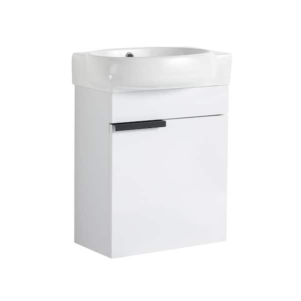 Satico 16.80 in. W x 11.60 in. D x 21.30 in. H Floating Wall-Mounted Bath Vanity in Gloss White with White Ceramic Top