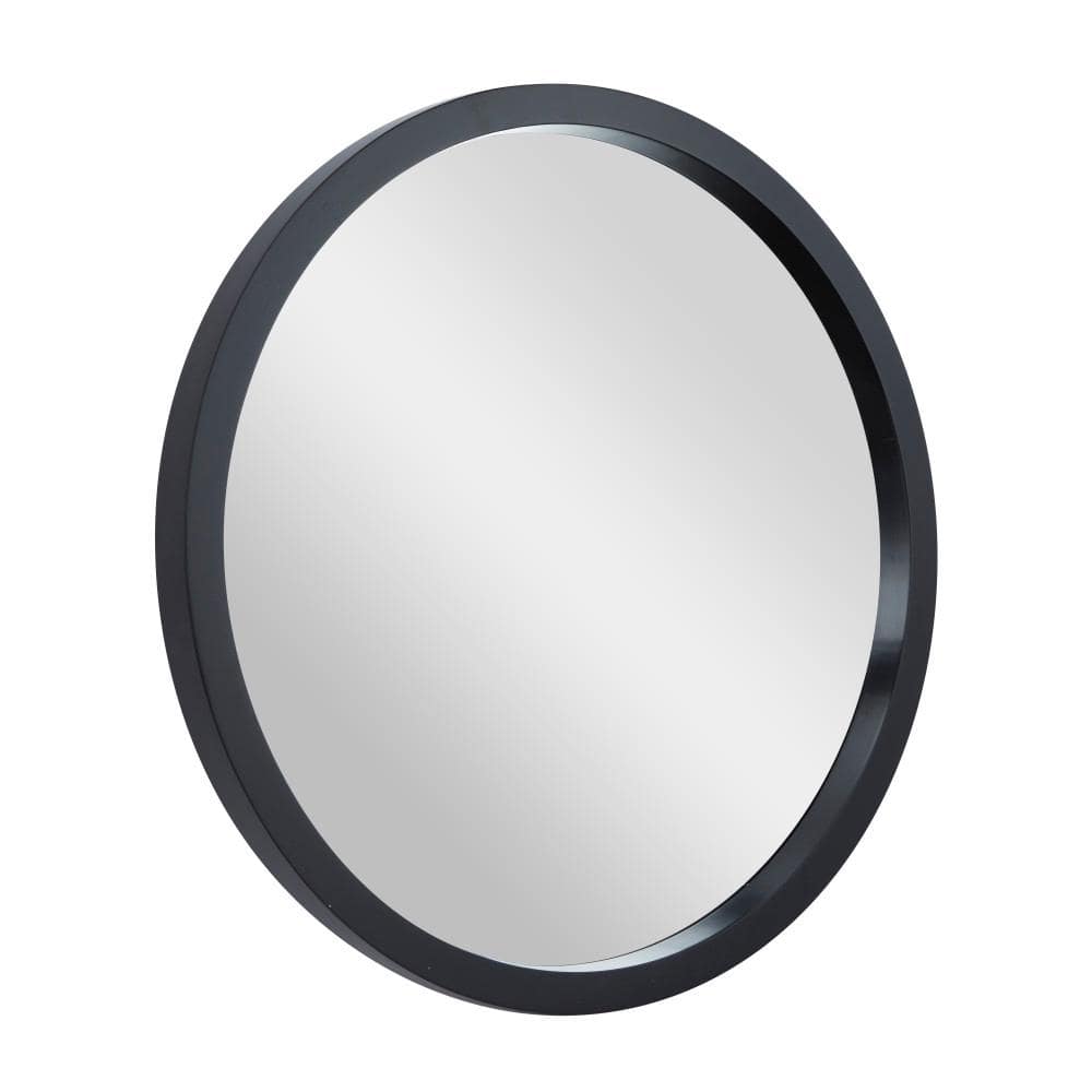 30" Modern Round Wall Mirror with Sleek Wooden Frame