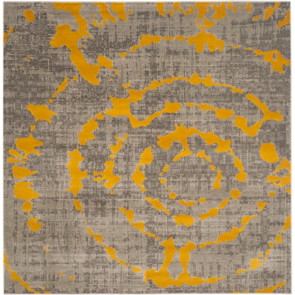 SAFAVIEH Porcello Light Gray/Yellow 7 ft. x 7 ft. Square Abstract Area Rug