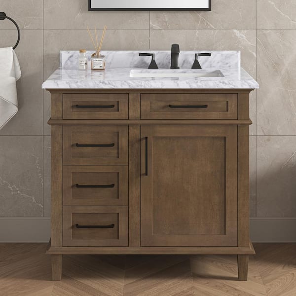 Sonoma 36 in. Single Sink Almond Latte Bath Vanity with Carrara Marble Top (Assembled)