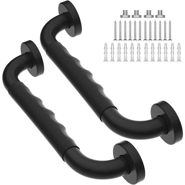 Adrinfly 12 in. Concealed Screw Anti-Slip Shower Grab Bars with Rubber Grip Safety Balance Handrail in Matte Black (2-Pack)