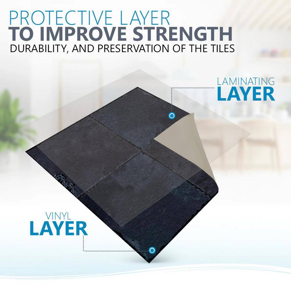 Dark Slate Gray Vinyl Peel and Stick Wall Tiles, 8x8-inch