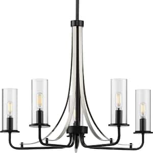 Riley Collection 5-Light Matte Black Clear Glass New Traditional Chandelier Light