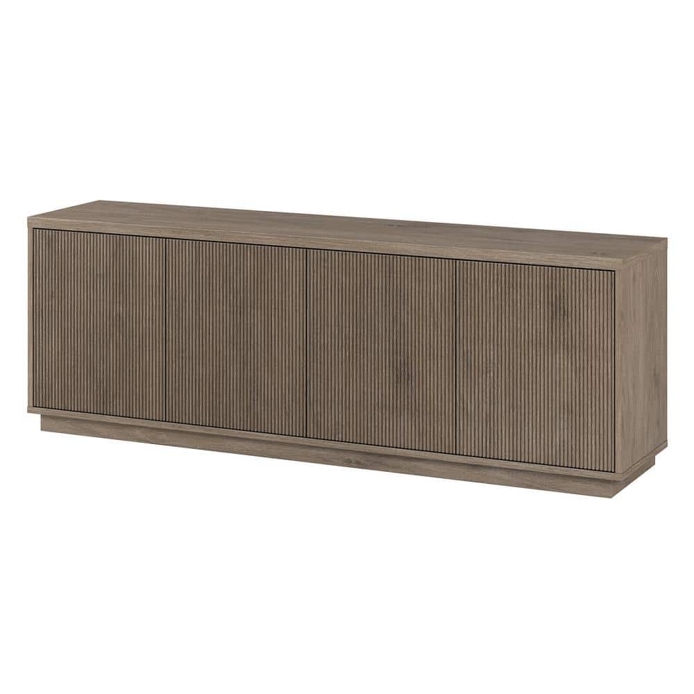 Antiqued Gray Oak Rectangular TV Stand with Cabinet for TVs up to 75"