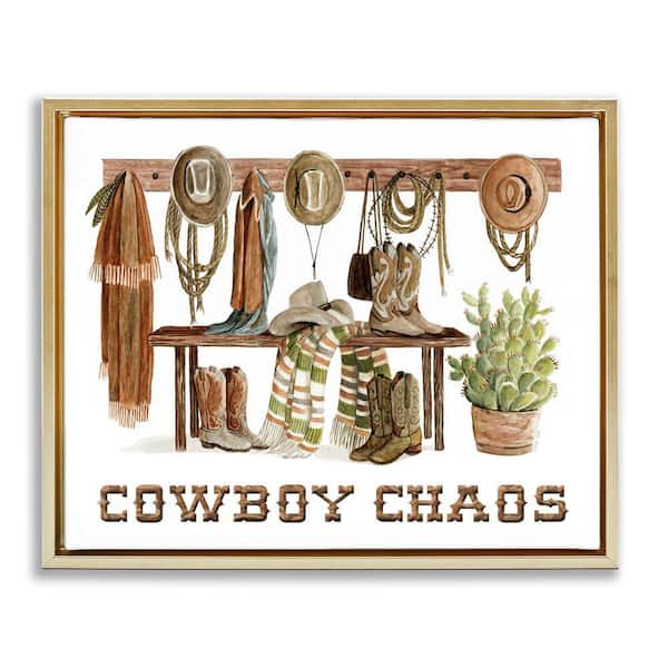 Stupell Industries Cowboy Chaos Accessories by Cindy Jacobs Gold Floater Frame Typography Graphic Art Print 17 in. x 21 in.