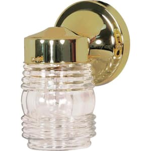 Nuvo Polished Brass Outdoor Hardwired Mason Jar Sconce with No Bulbs Included