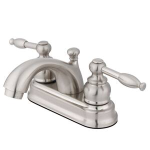 Knight 4 in. Centerset 2-Handle Bathroom Faucet with Plastic Pop-Up in Brushed Nickel