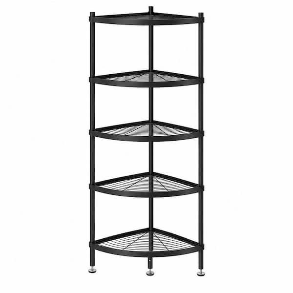 5-Tier Black Kitchen Corner Shelf Rack, Free Standing Pot Rack for Organizer Stainless Steel Cookware Stand