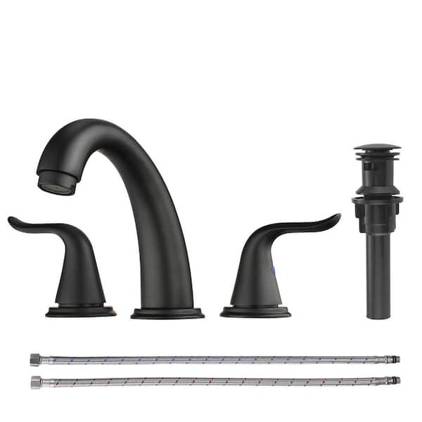 Double Handle 8 in. Widespread Bathroom Faucet, 3-Hole Faucet with Pop Up Drain and Y Shaped Hose in Matte Black