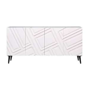Ganawick White Wood Top 60 in. Credenza with 4-Doors Fits TV's up to 55 in.