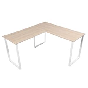55.11 in. L-Shape White Wood Computer Desk with Metal Frame