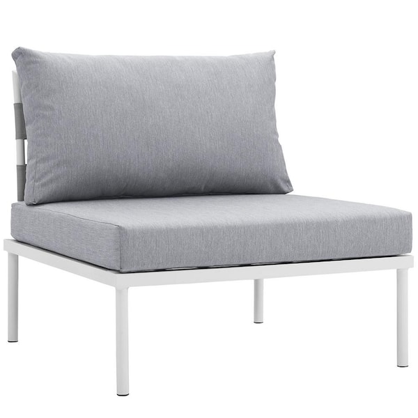 MODWAY Harmony Armless Aluminum Outdoor Patio Lounge Chair in White with Gray Cushions