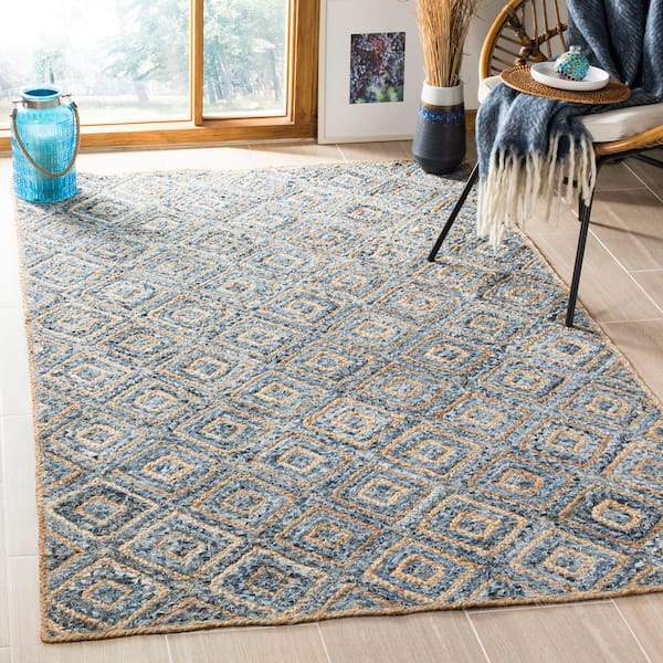 Cape Cod Natural/Blue 8 ft. x 10 ft. Geometric Diamonds Area Rug