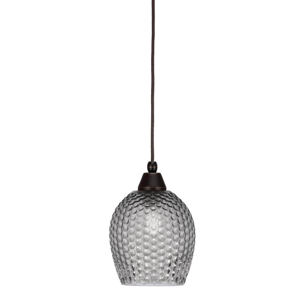 Bryson 7.5 in. 1-Light Dark Granite Cord Pendant Light with 7.5 in. Smoke T