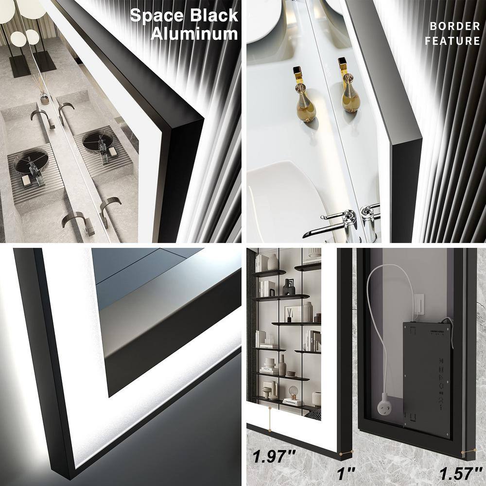 Matte Black LED Lighted Anti-Fog Vanity Mirror with Tempered Glass, 28" x 20"