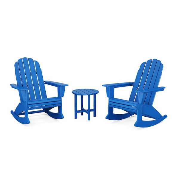 POLYWOOD Vineyard Curveback Adirondack Rocking Chair Pacific Blue 3-Piece HDPE Plastic Patio Conversation Set