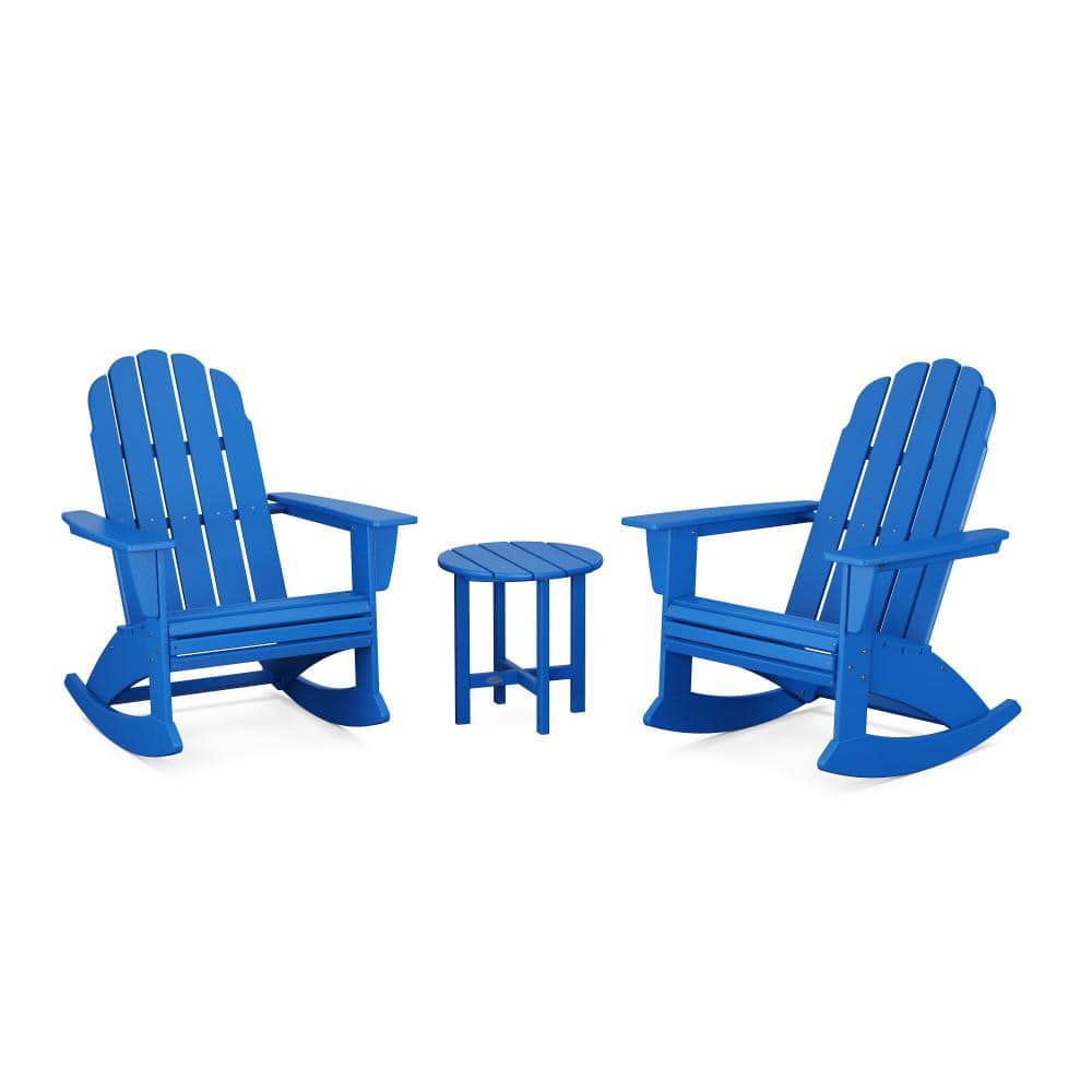 POLYWOOD Vineyard Curveback Adirondack Rocking Chair Pacific Blue 3-Piece HDPE Plastic Patio Conversation Set -  PWS2203-1-PB