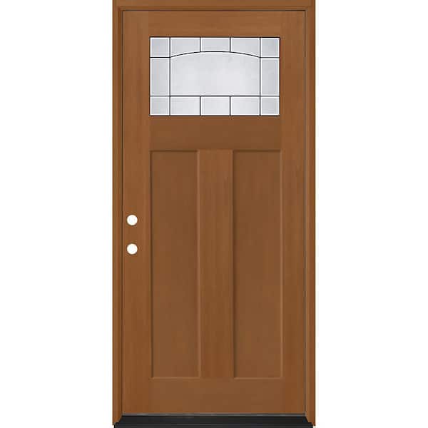 Regency 36 in. x 80 in. 1/4 TopL Empire Deco Glass RHIS AutumnWheat Fiberglass Prehung Front Door with 4-9/16 Jamb