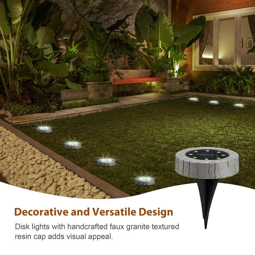 Set of Six Gray LED Solar Pathway Lights with Faux Granite Finish